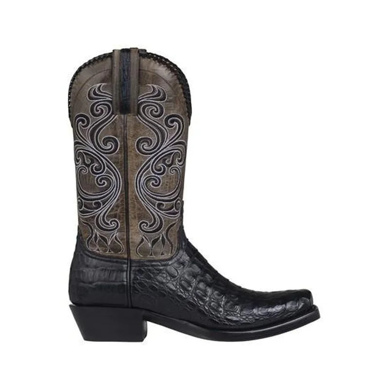 3 Color Fashion Men Women Retro Embroidered Cowboy Boots PU Western Square Toe Boots Plus Size 34-48