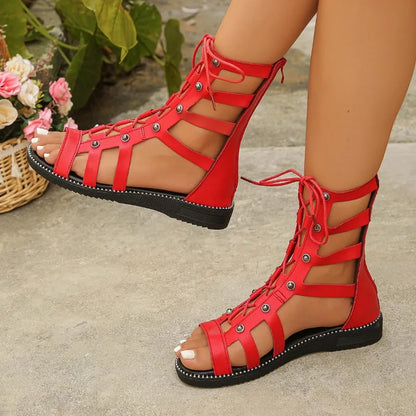 Summer Rivet Women Sandals Platform Women Shoes Lace Up Flats Sandals Luxury Designer Shoes Outdoor Sandalias Zapatos De Mujer