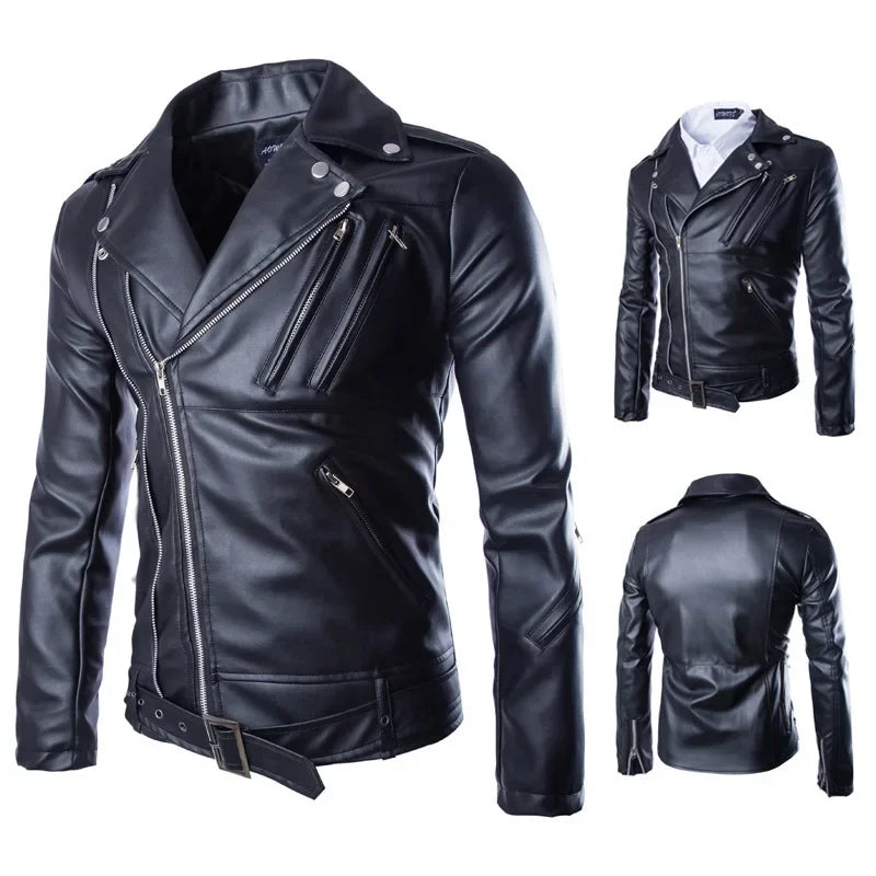 2026 Men's Biker Leather Jacket Large Size Stand Collar Zipper Colorful Jacket Youth Outerwear Casual Loose Fit Winter Coat