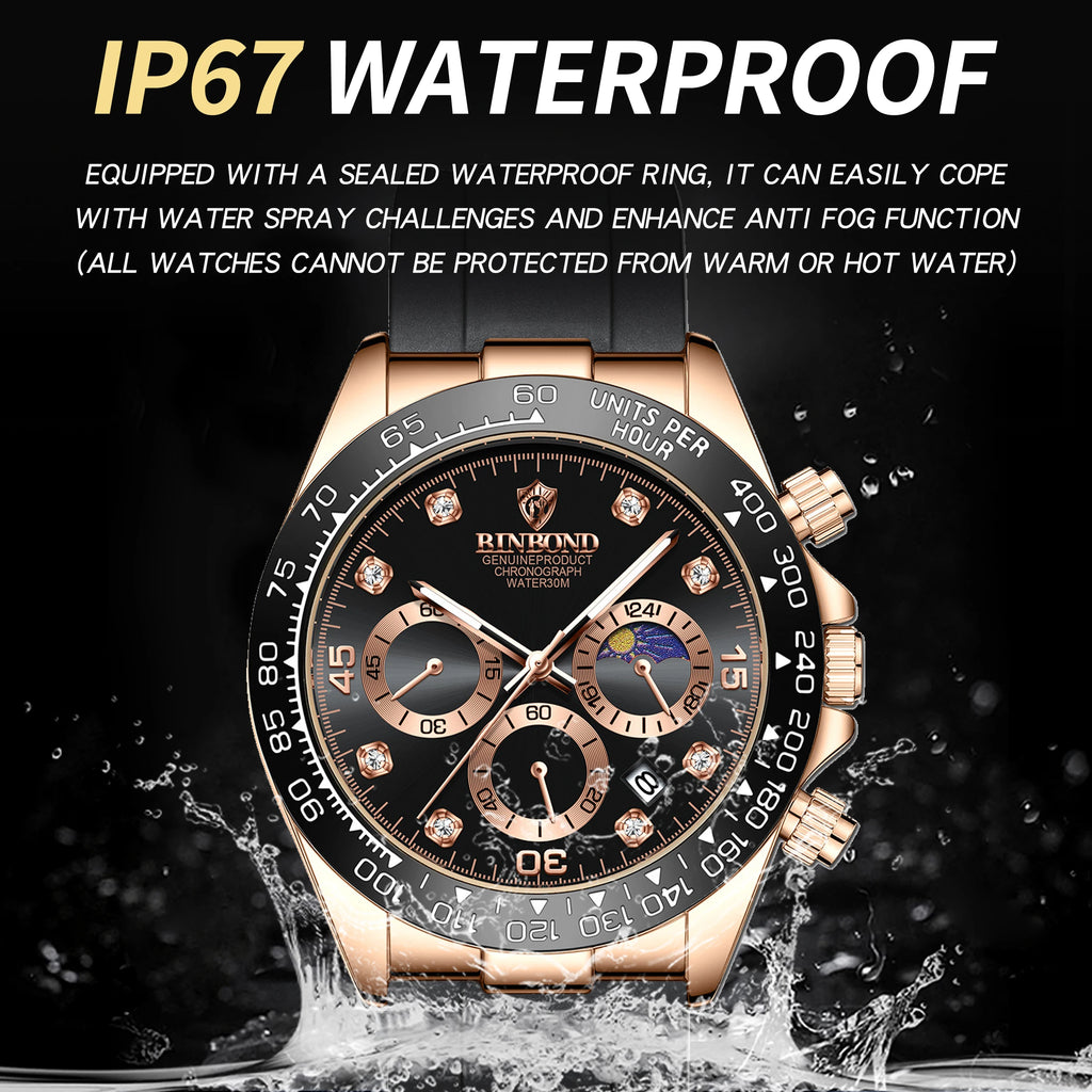 BINBOND Precise Chronograph Men's Watch Authentic Sports Quartz Watches For Men Luxury Luminous Waterproof Sturdy Casual Reloj