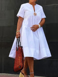Modigirl Women Midi Shirts Dress  Summer Short Sleeves Black and White Polka Dot Daily Casual Simple Female A-line Dresses