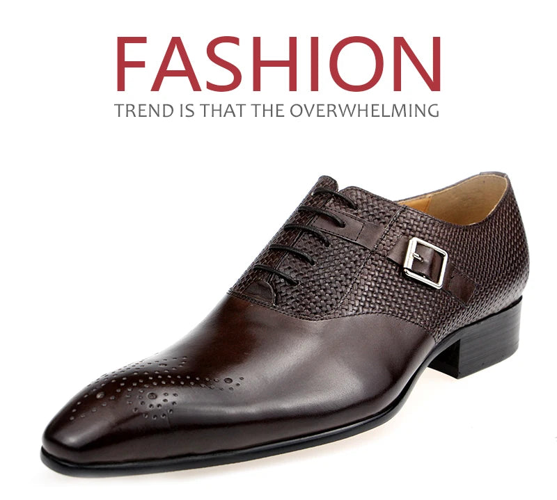 Herren Anzugschuhe aus echtem Leder, modische Business-Schuhe, Herren Hochzeitsschuhe, Loafer, Webmuster, Schnürung, tägliche Brogue-Schuhe