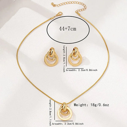 3pcs Elegant Vintage Jewelry Set for Women Metal Geometric Circle Necklace Golden Choker Bridal Wedding Bracelet Party Gift