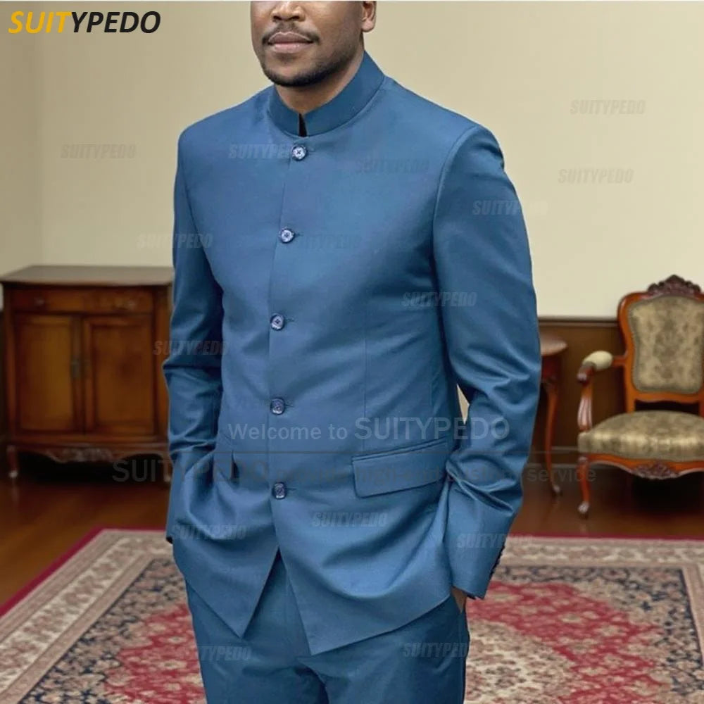 Brief Stand Collar Suit Sets For New Elegant Single Breasted 2 Pieces Suit Attire Casual Blazer And Pants Texudos Formal Gowns