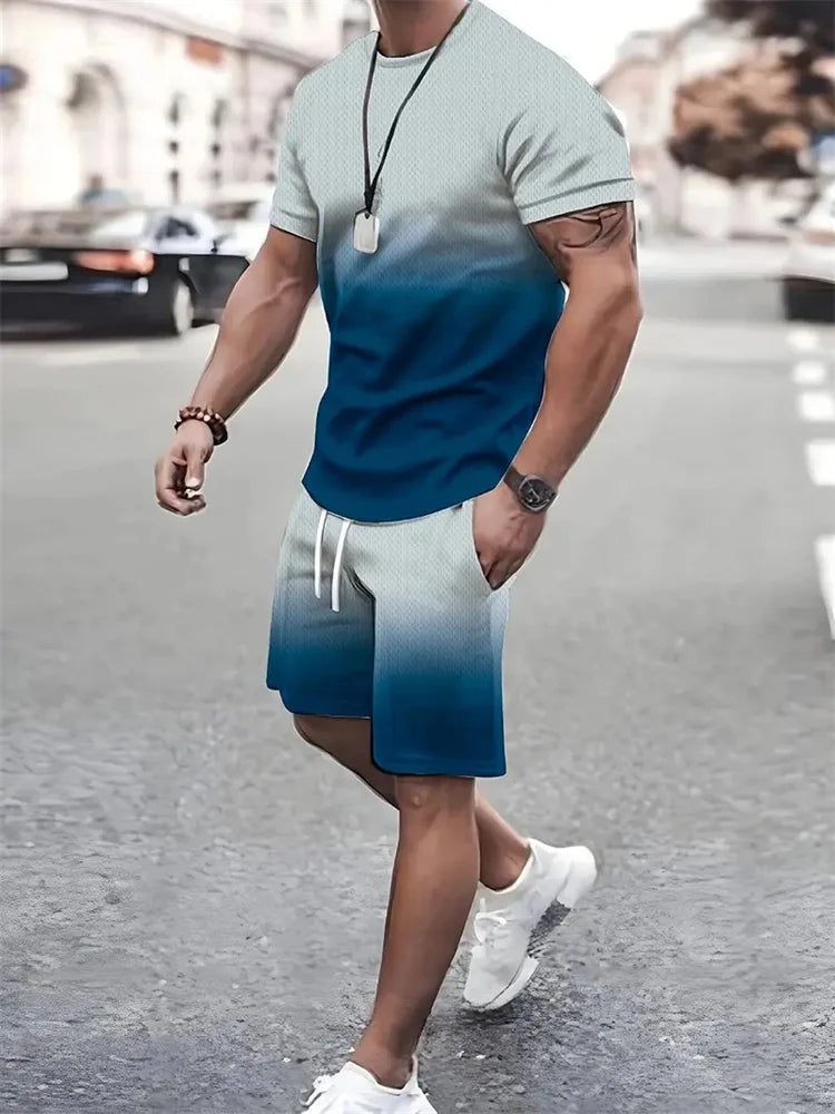Mens T Shirt Shorts Set Fashion Mens Cross Printed Short Sleeve Two Pieces Oversized Outdoor Beach Sports Men's Plus Size Suit