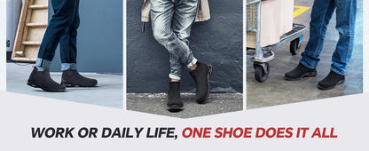 LARNMERN Steel Toe Shoes for Men Women Water Resistant Work Boots Non Slip Safety Sneakers Slip On Industrial Air Cushion Chelse