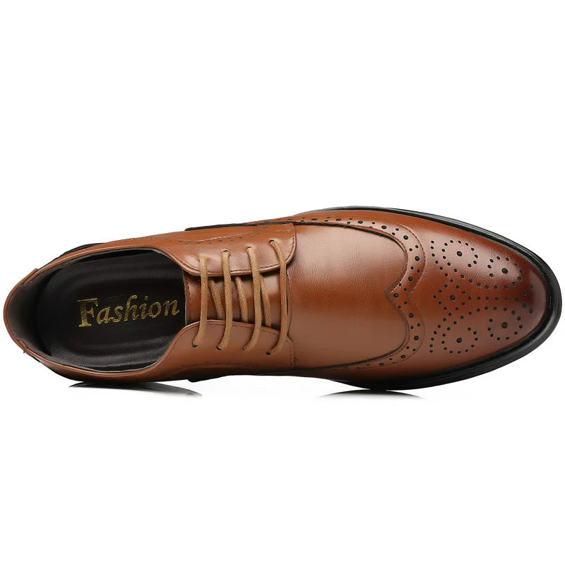Herren Schnürschuhe Handgefertigt Brogue-Stil Party Lederschuhe Hochzeitsschuhe Herren Flats PU-Leder Business-Schuhe Atmungsaktive Business Loafers