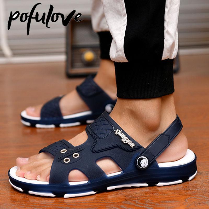 Pofulove Men Slippers Summer Sandals Outdoor Beach Casual Shoes Zapatos De Hombre Indoor Durable Anti Slip Peep Toe New