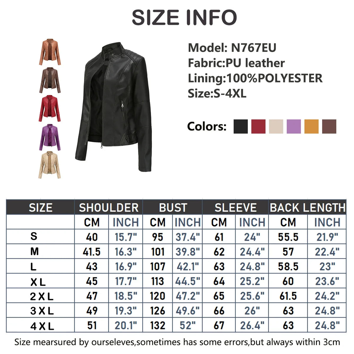 Autumn New Women's Leather Jacket, Fashionable Trim Motorcycle Women PU Coat Black Purple Brown Tops Female Menteau
