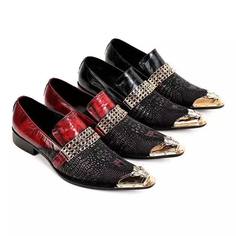 Neu eingetroffen: rote spitze Herren-Lederschuhe aus echtem Leder mit Metallspitze und Kristall, handgemacht, modische Friseurschuhe