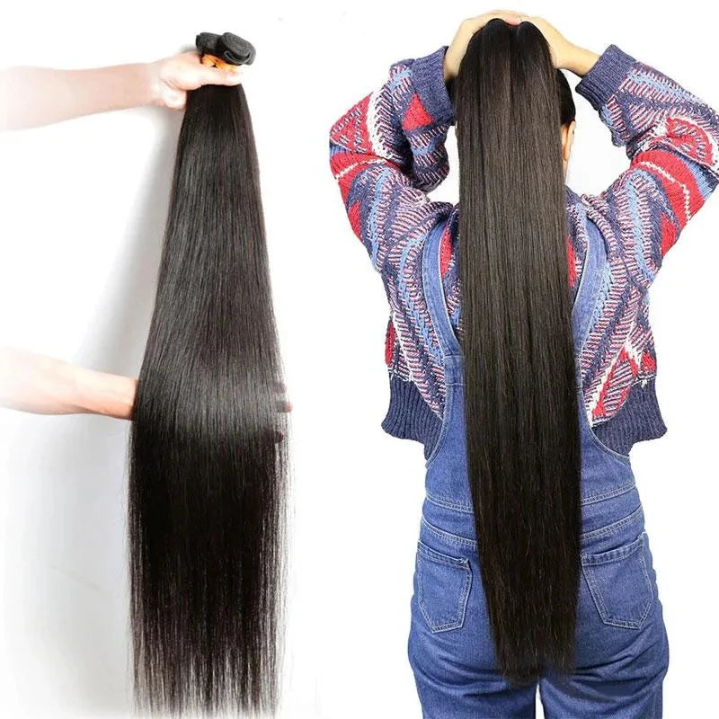 Real Human Hair Bone Straight Bundles 30 40 Inches Raw Hair 1 3 4 Bundles Brazilian Hair Weave Extensions For Black Women