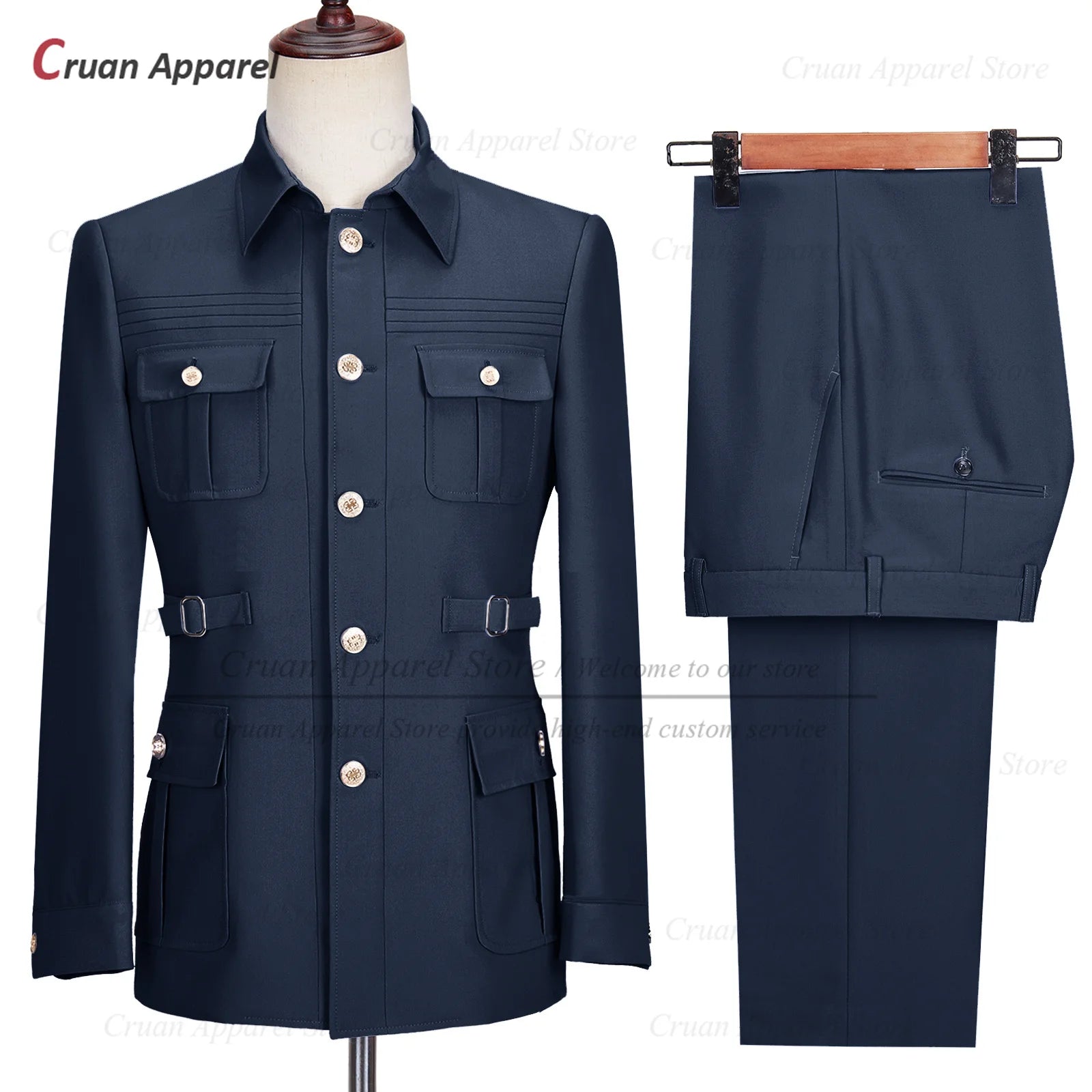 Fashion Men Suit Sets Costumes Formal Chinese Tunic Suit Blazer Pants 2 Pieces Tailor-made Wedding Business Prom Slim Fit Tuxedo