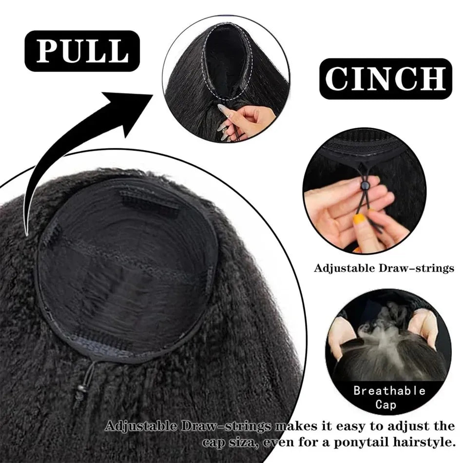 250 Density Kinky Straight Half Wigs Human Hair Flip Over Gluless 3 In 1 Half Wig With Drawstring 40 Inch Wear And Go For Women
