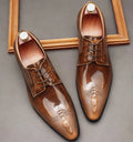 Crocodile-pattern Leather Shoes For Men Fashion Pointed Toe Lace-up Dress Shoes Patent Leather Business Formal Shoes