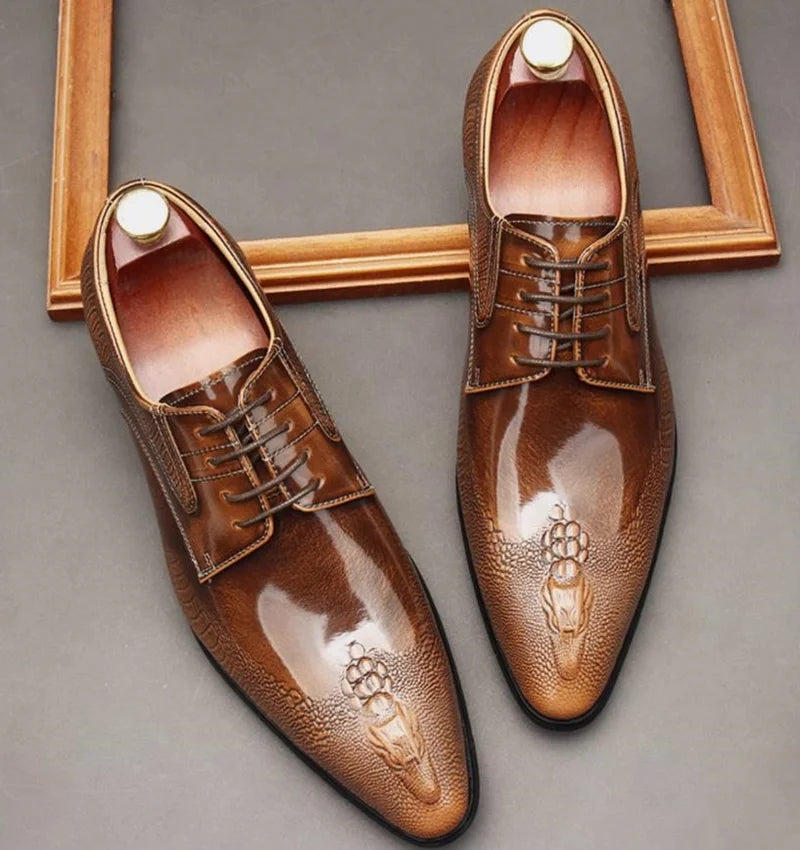 Herrenschuhe aus Krokoleder, modische Spitzenschuhe, Schnürschuhe, Lackleder, Business- und Freizeitschuhe