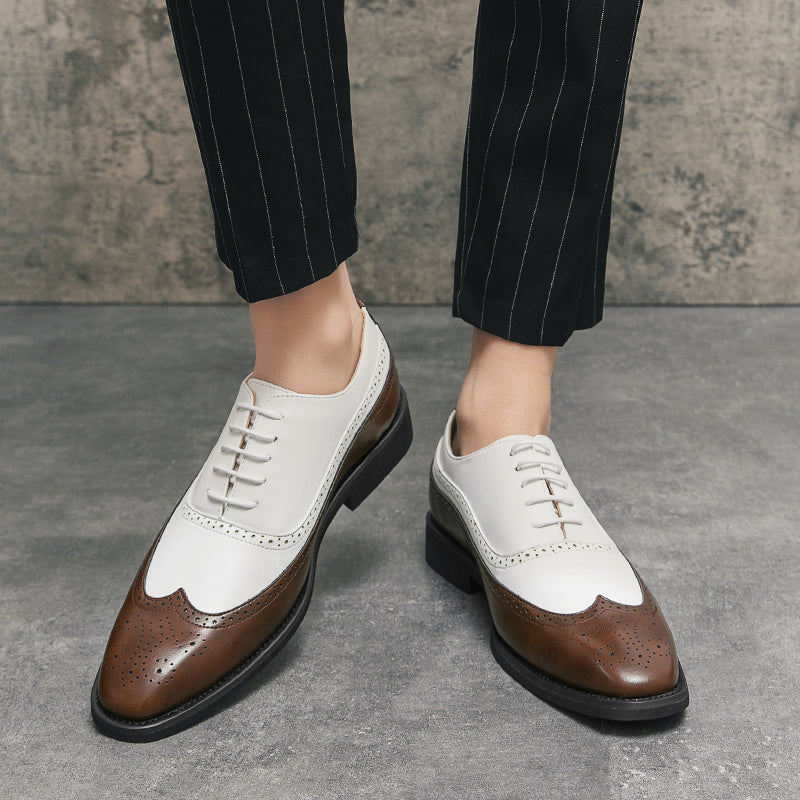 Herren Brogue-Schuhe mit Flügelkappe, Business-Oxford-Schuhe zweifarbig für Hochzeitsfeiern