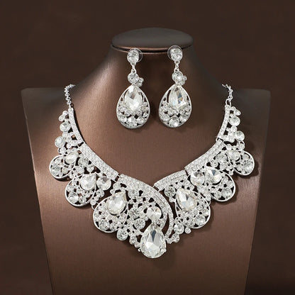 Itacazzo Bride Accessories Exquisite Necklace Earrings Three Piece Set&Suitable for Women's Wedding, Birthday, Party Matching