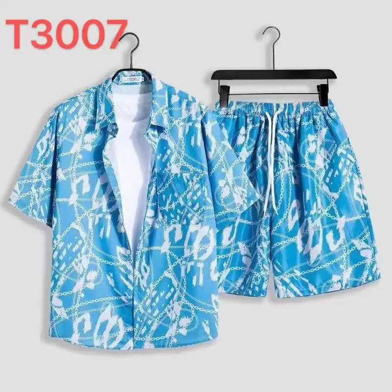 Comfortable flower grass leaf coconut tree 3D Print shirt +Shorts Two Piece Set Short Sleeve Flip collar shirts half pants