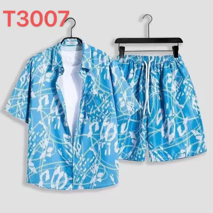 Comfortable flower grass leaf coconut tree 3D Print shirt +Shorts Two Piece Set Short Sleeve Flip collar shirts half pants