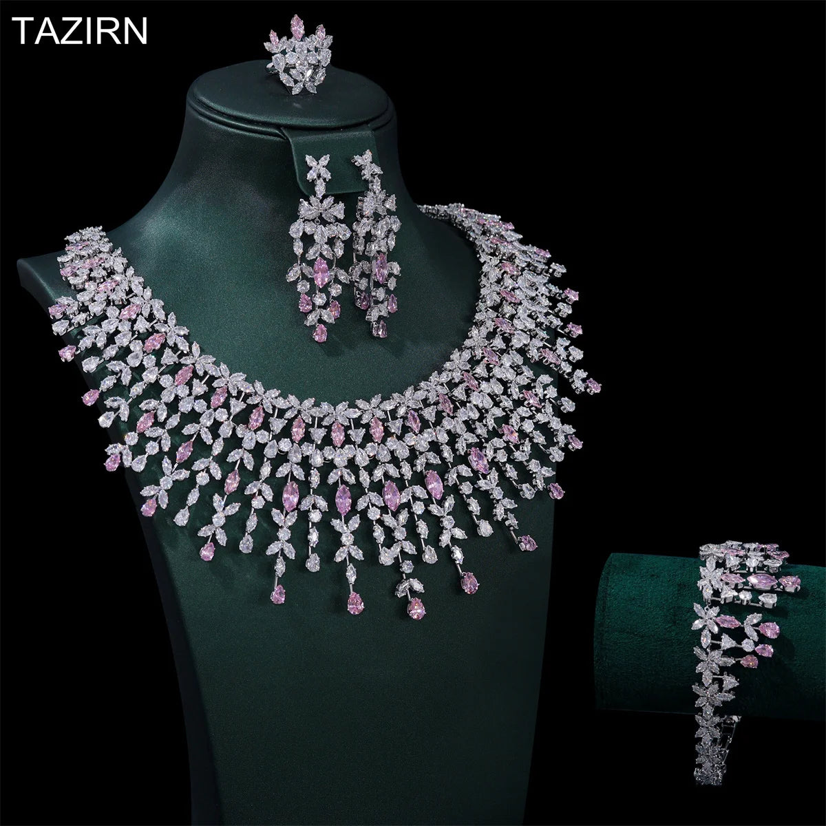 TAZIRN Luxury 5A Cubic Zirconia Arabic Dubai Wedding Jewelry Set for Women Party Prom Anniversary 2/4PCS CZ Bridal Accessories