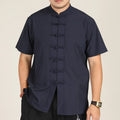 Men Mandarin Collar Chinese Style Shirt Short Sleeve Summer Oversize Formal Casual Retro Black White plus Size 6XL 7XL 8XL 10XL