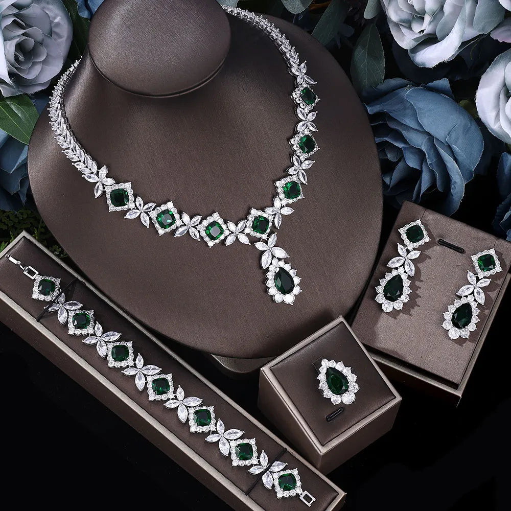 Ingenious  Luxury  4pcs Bridal Zirconia Jewelry Sets For Women Party , Dubai Nigeria  Crystal Wedding Jewelry Sets 2022