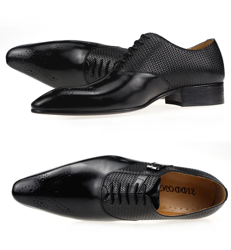 Herren Anzugschuhe aus echtem Leder, modische Business-Schuhe, Herren Hochzeitsschuhe, Loafer, Webmuster, Schnürung, tägliche Brogue-Schuhe