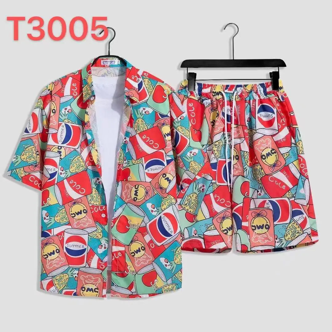 Comfortable flower grass leaf coconut tree 3D Print shirt +Shorts Two Piece Set Short Sleeve Flip collar shirts half pants