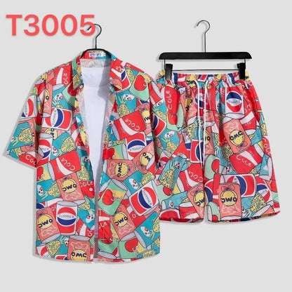 Comfortable flower grass leaf coconut tree 3D Print shirt +Shorts Two Piece Set Short Sleeve Flip collar shirts half pants