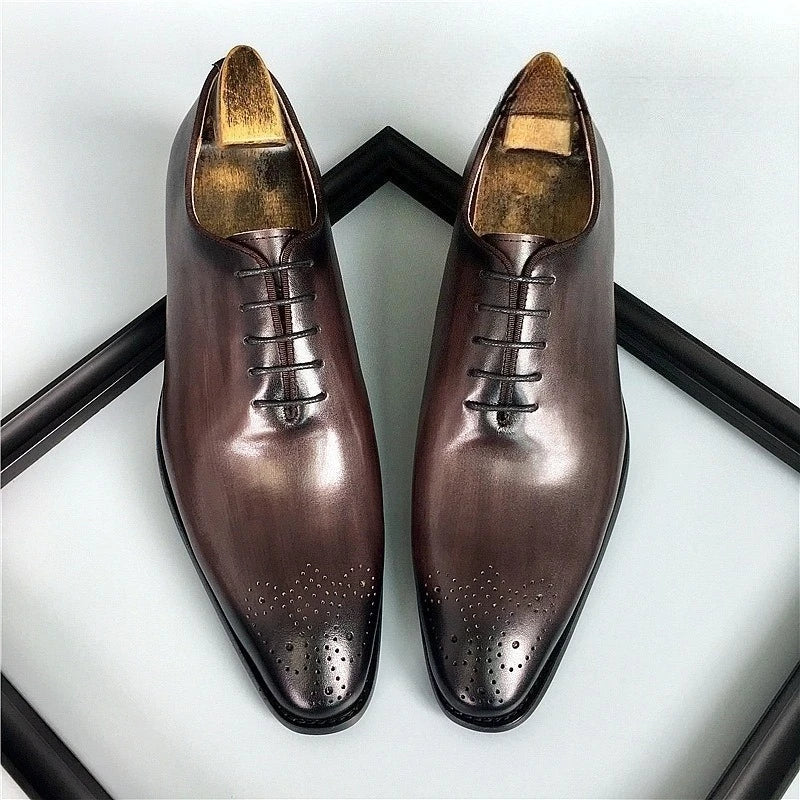 Italian Handmade Men's Oxford Shoes Real Calf Leather Black Brown Classic Brogue Business Wedding Dress Shoes For Men 2026 New