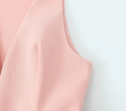 TRAFZA Vintage Chic Solid Women Suit V Neck Sleeveless Sashes Vest Blazer Straight Shorts New Fashion  Summer Office Sets