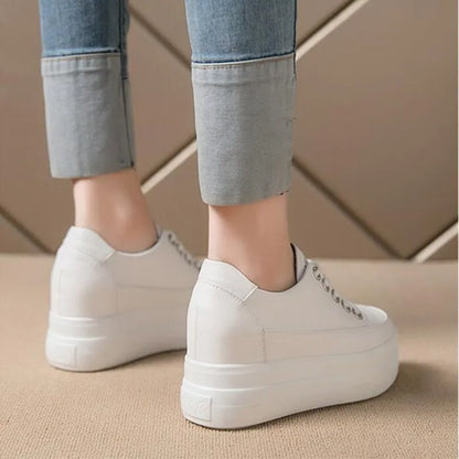 Women's Sneakers  New Casual Shoes Woman Autumn Comfortable Breathable White Shoe 8CM Heels Height Increasing Platform Femme