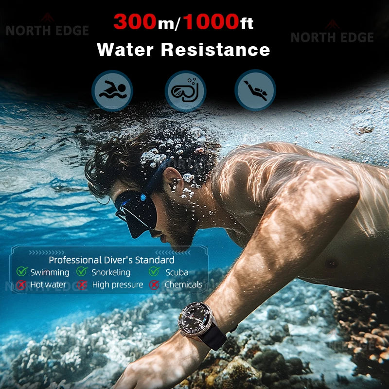 NORTH EDGE TRITON-TI Titanium Solar-Powered Diving Watch High Quality Quartz Watches for Man NEW 300M Waterproof Men Watch Reloj