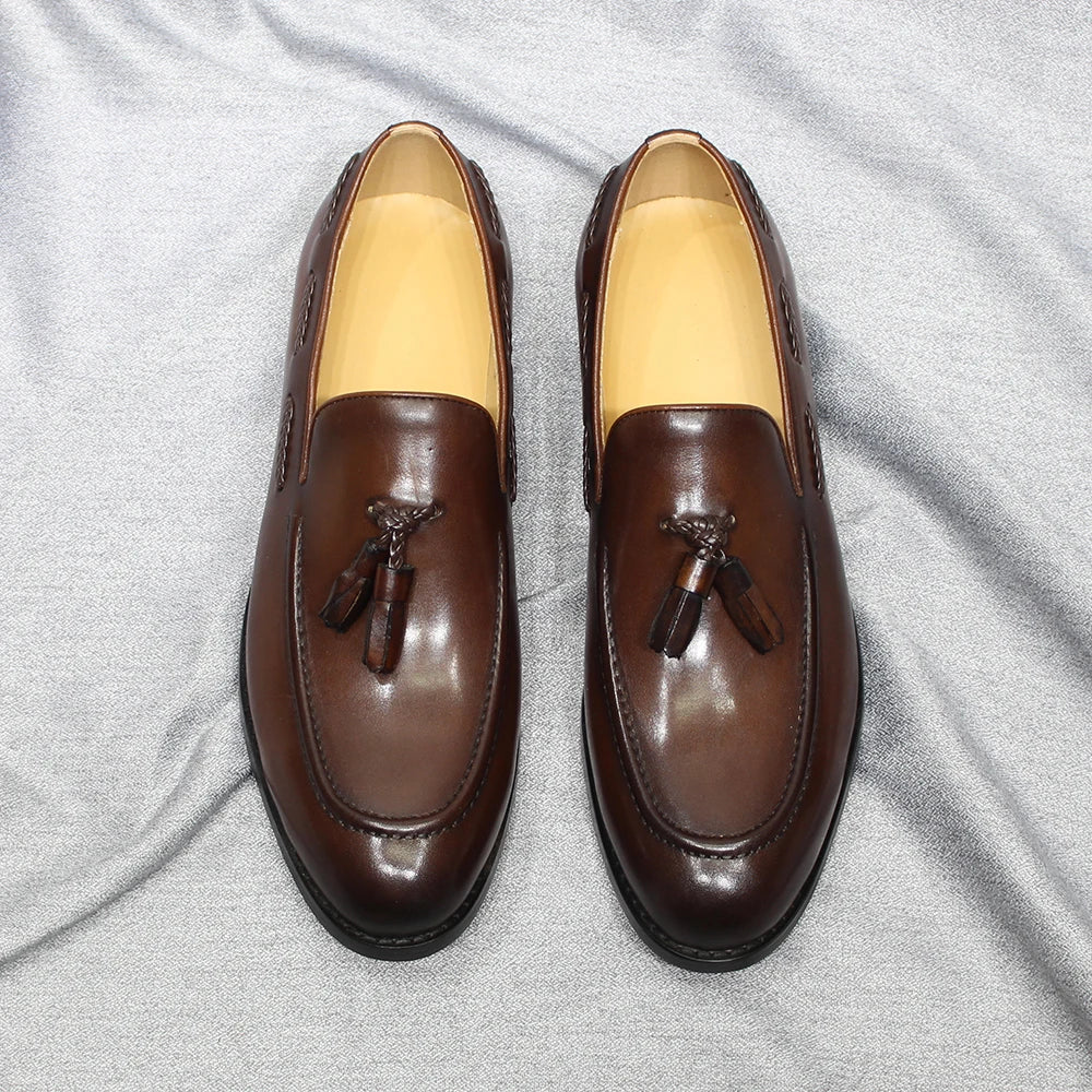 Herren Loafer im italienischen Stil Quaste Echtes Rindsleder Bequem zum Hineinschlüpfen Hochzeit Party Büro Anzugschuhe für Herren Freizeitschuhe