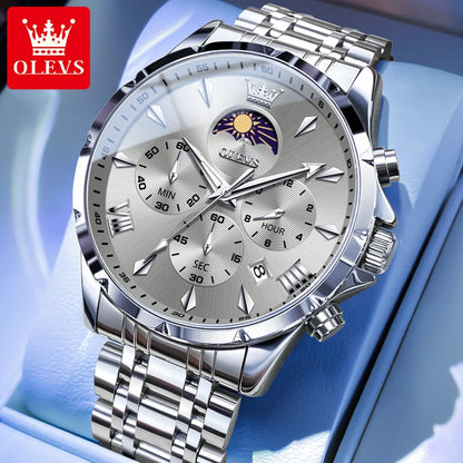 OLEVS 3653 Mans Watch Multifunctional Chronograph Quartz Watch Moon Phase Watches For Man Waterproof High Quality Original Brand