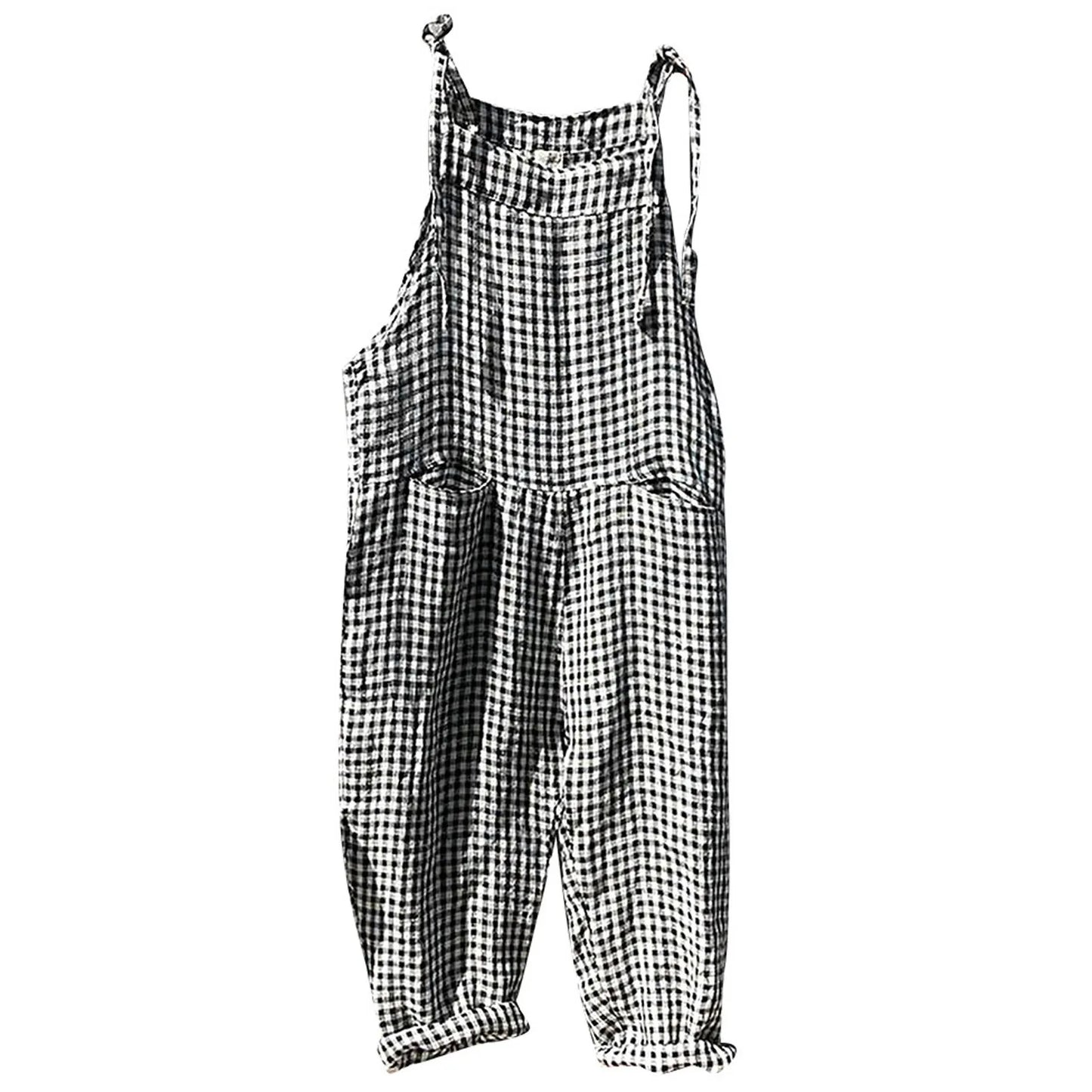 2024 Bohemian Spring Rompers Stripe Casual Women's Long Jumpsuits Fashion Cotton Pockets Overalls Casual High Quality Overalls