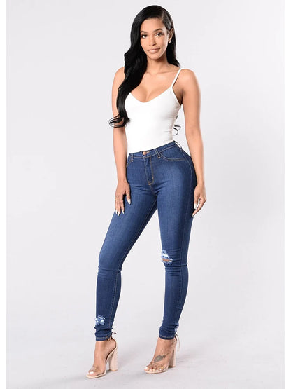 Women Stretch Skinny Ripped Jeans Lady High Waist Pencil Long Pants Narrow Straight Leg Wrap Hips Plus Size S-3XL Trousers