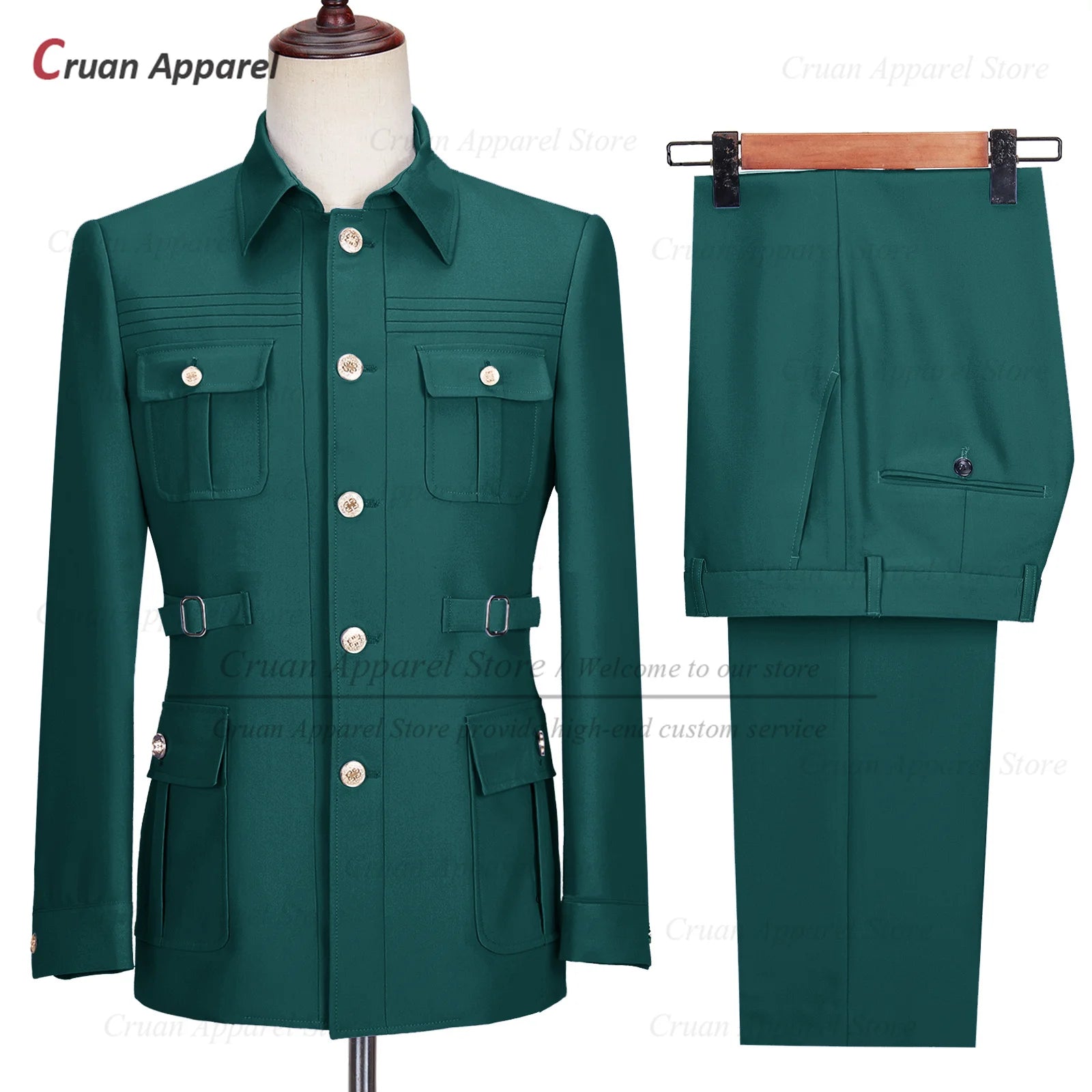 Fashion Men Suit Sets Costumes Formal Chinese Tunic Suit Blazer Pants 2 Pieces Tailor-made Wedding Business Prom Slim Fit Tuxedo