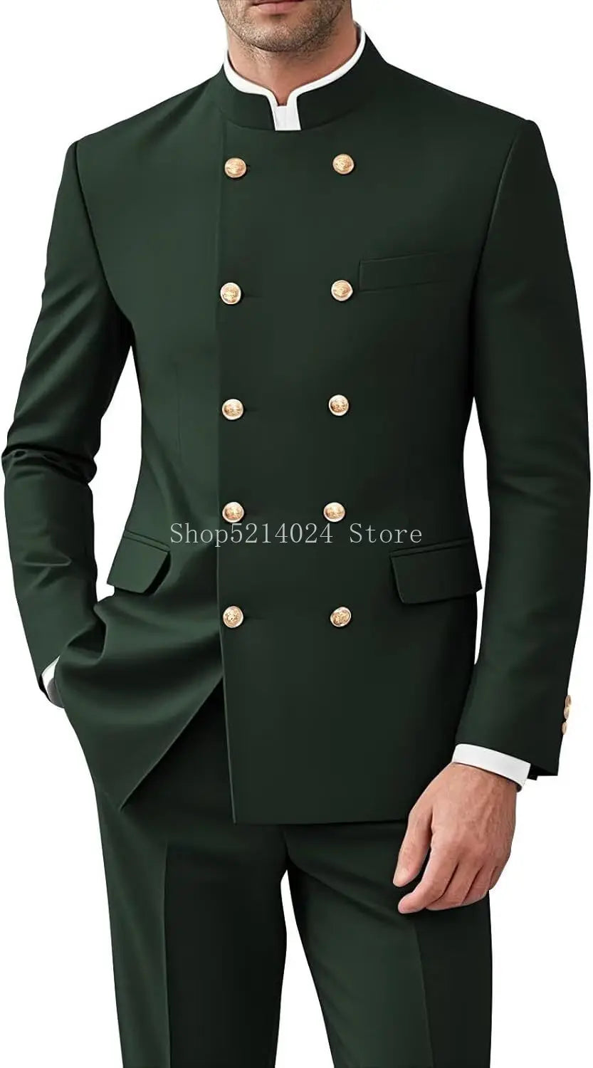 Men 2 Pieces  Suit   Suits for Men Gold Button Jacket Pant Set Traditional Wedding