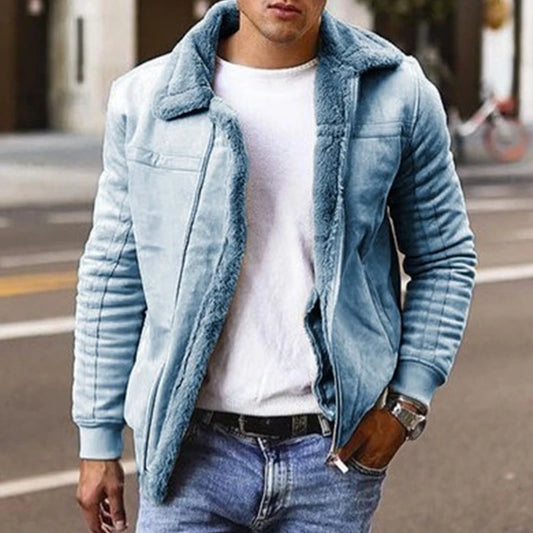 Casual Slim Fit Solid Color Wool Inner Mens Jackets Fall Winter Vintage Turn-down Collar Zipper Coats Mens New Fashion Outerwear