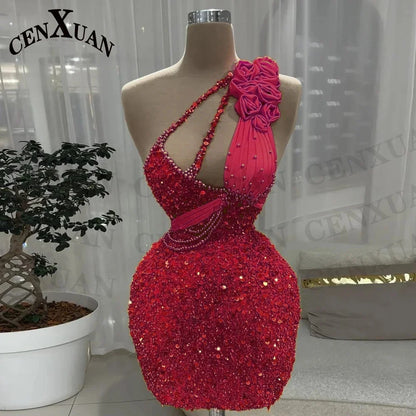 CENXUAN Luxury Graduation Dresses Saudi Arabia Sequin One Shoulder Vestidos De Festa Formal Party Gown Plus Size Customized