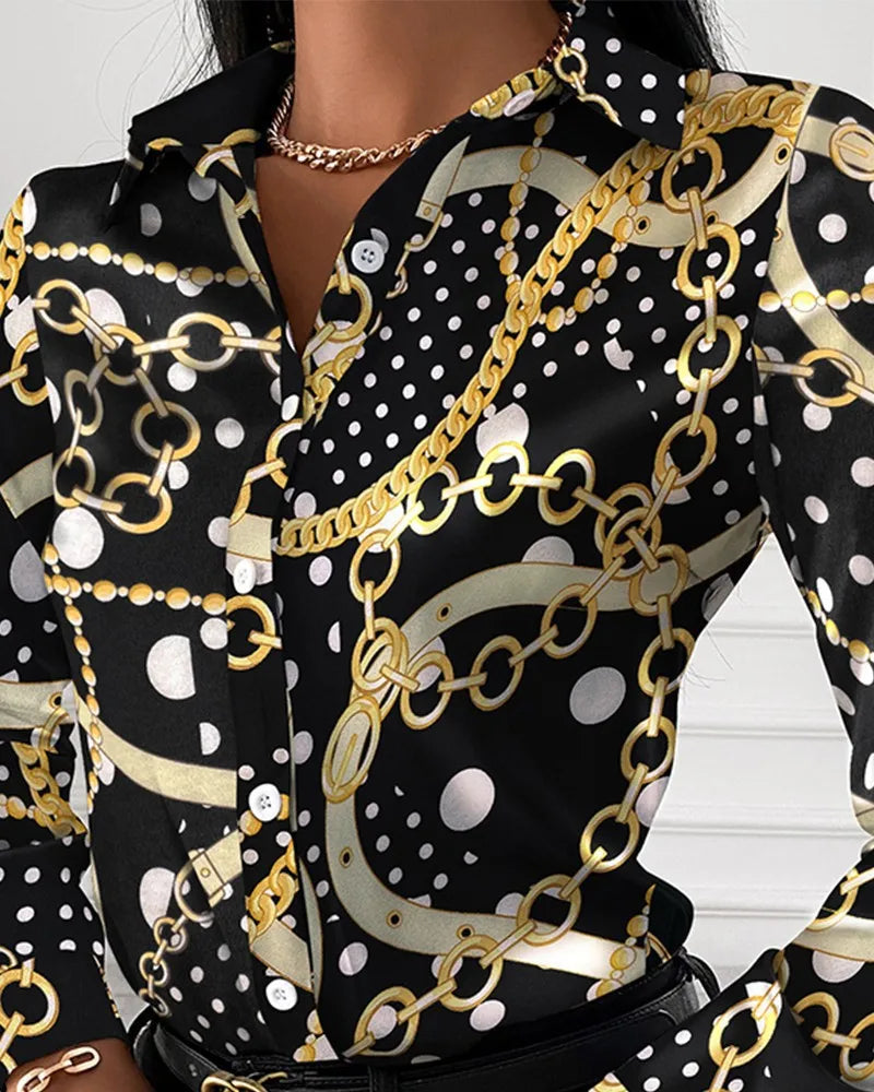 Spring Summer Women's Clothing New Fashion Printed Women's Shirt Casual Lapel Long Sleeved Single Breasted Shirt Women's Top