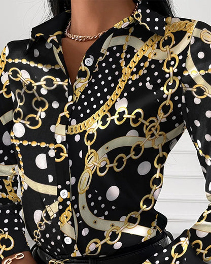 Spring Summer Women's Clothing New Fashion Printed Women's Shirt Casual Lapel Long Sleeved Single Breasted Shirt Women's Top