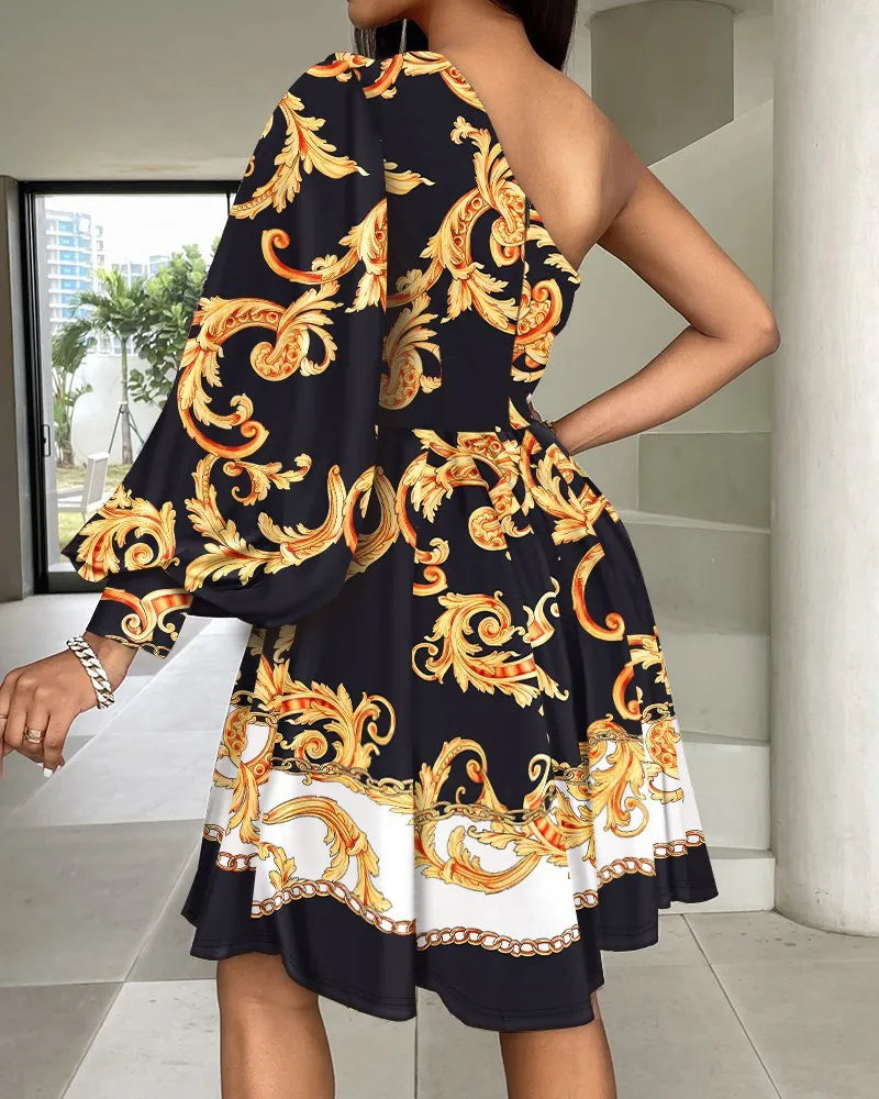 New Boho Print Women Dress Spring Fashion Sexy Off Shoulder Office Elegnat Casual Dresses Female Sweet Party Dress Robe Femme