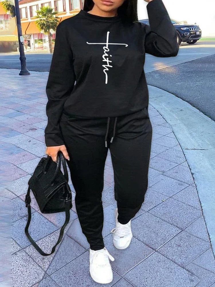 Sets Outifits 2023 New  Plus Size Geometric Print Colorblock Sweatshirt & Drawstring Sweatpants Set Of Two Fashion Casual Pieces