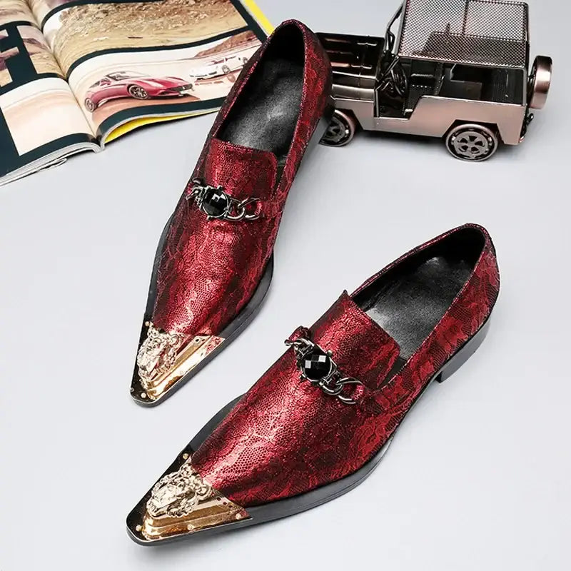 2025 Western Fashion Spitz zulaufende Metallkappe Abendschuhe Blau Grau Party Hochzeit Lederschuhe für Herren