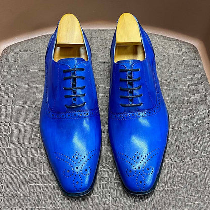 Men's Luxury Brand Shoes Fashion Brogue Formal Black Blue Lace-Up Wedding Office Dress Genuine Leather Oxford Shoes for Man