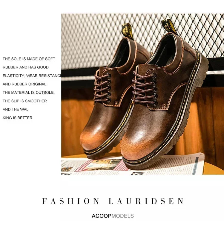 Fashion Comfortable Round Toe Walking Elegant Shoes Spring Shoes Men Genuine Leather Casual Outdoor Wear-Resistant Work Shoes