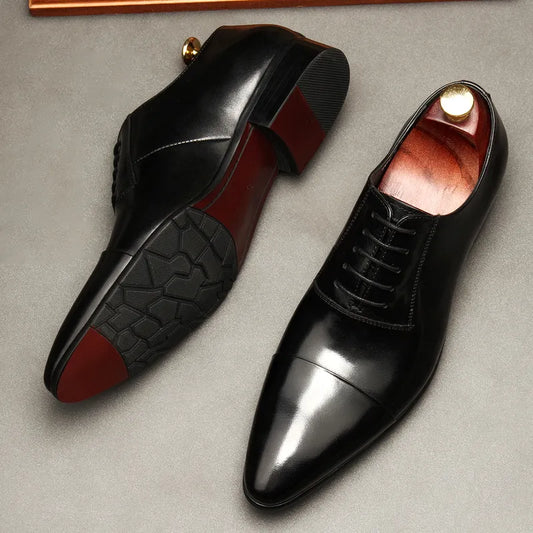 Pointed Toe Dress Oxford Shoes For Men Wedding Formal Black Brown Man Shoe Business Designer Genuine Leather Men Shoes