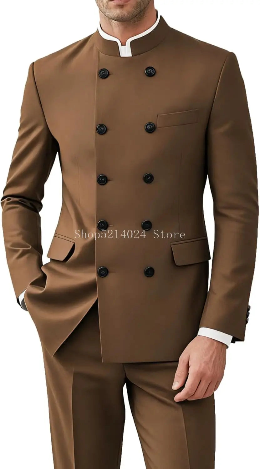 Men 2 Pieces  Suit   Suits for Men Gold Button Jacket Pant Set Traditional Wedding